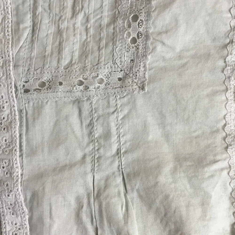 NWT Grey 100% Cotton Lace Trim Blouse 3/4 Sleeve Pin-tuck Shirt  Romantic  6-8 - Picture 7 of 16